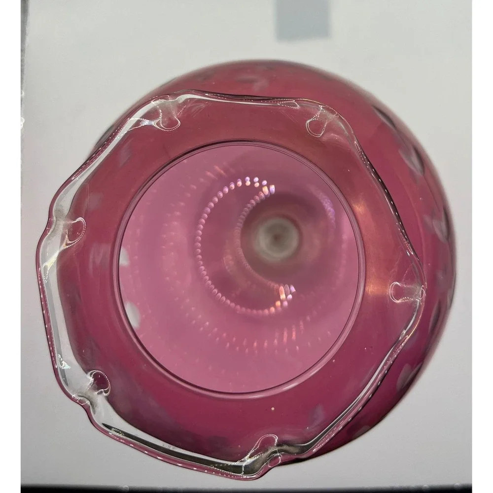 Vintage Cranberry‎ Etched Candleholder Ruffled Top